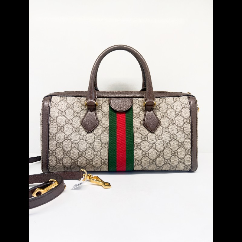 Gucci ophidia系列老花logo紅藍條紋枕頭包-1