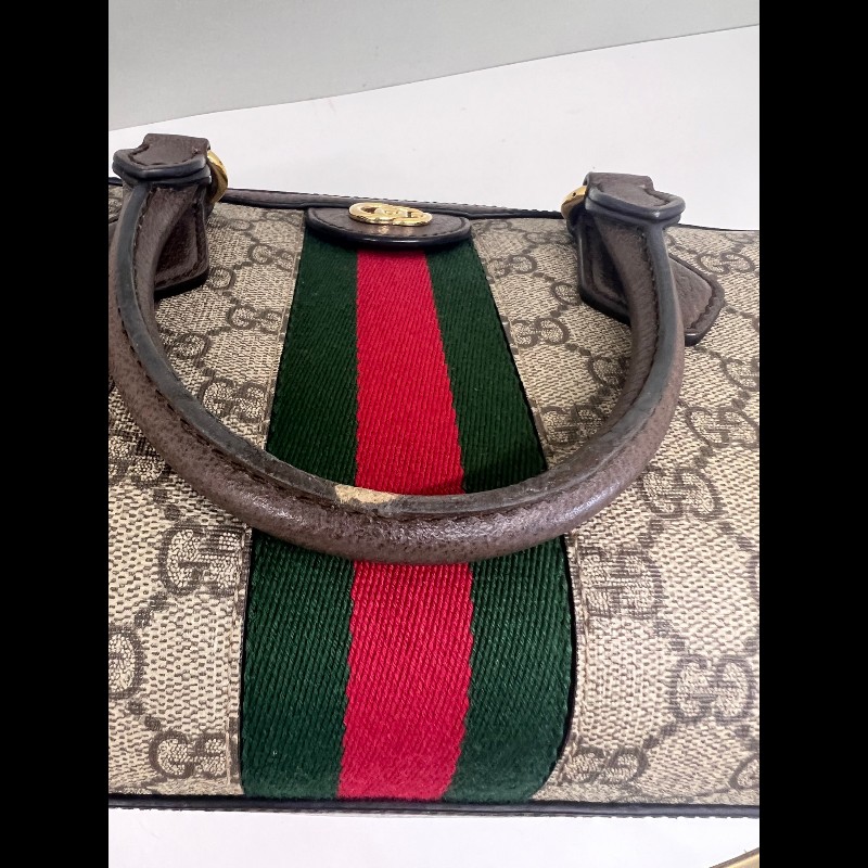 Gucci ophidia系列老花logo紅藍條紋枕頭包-10