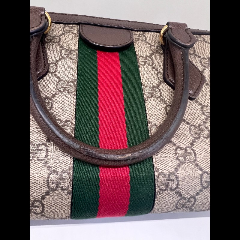Gucci ophidia系列老花logo紅藍條紋枕頭包-11