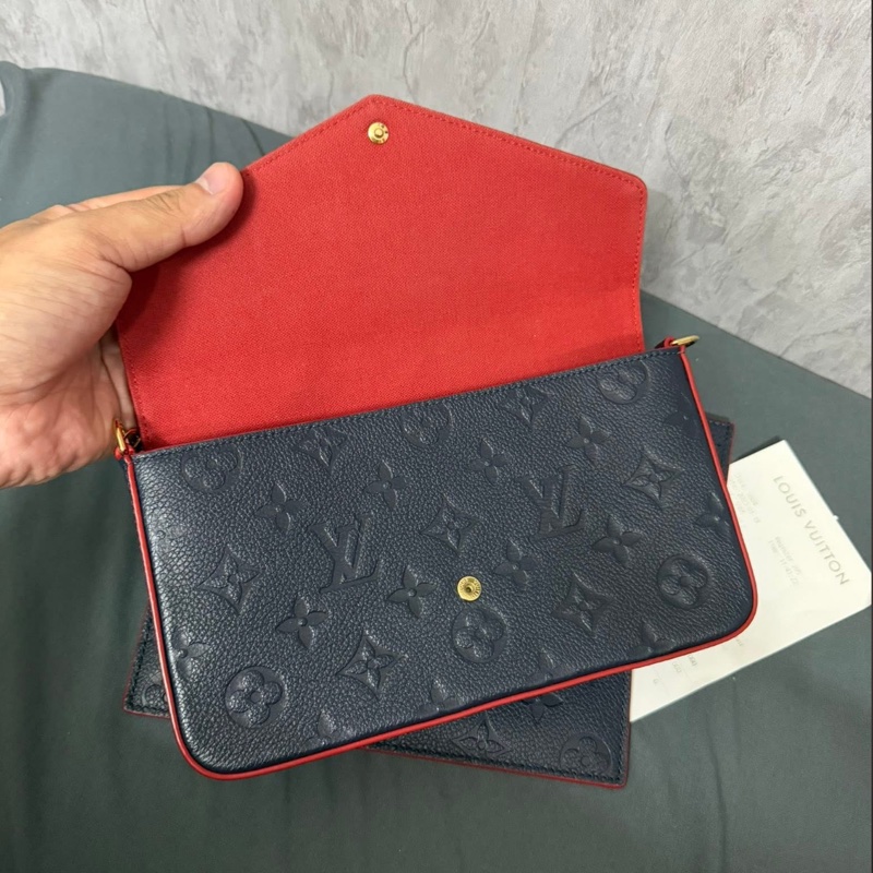 Lv 深藍壓紋三合一鏈條包-9