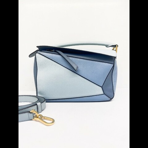 Loewe Puzzle 藍色拼色小號皮革手提肩背包幾何包