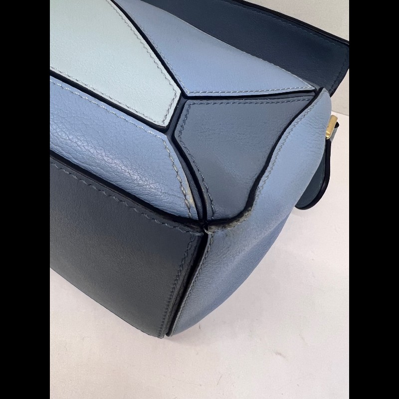 Loewe Puzzle 藍色拼色小號皮革手提肩背包幾何包-2