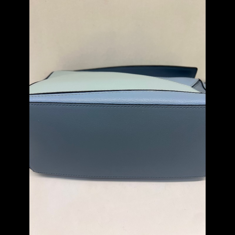 Loewe Puzzle 藍色拼色小號皮革手提肩背包幾何包-9