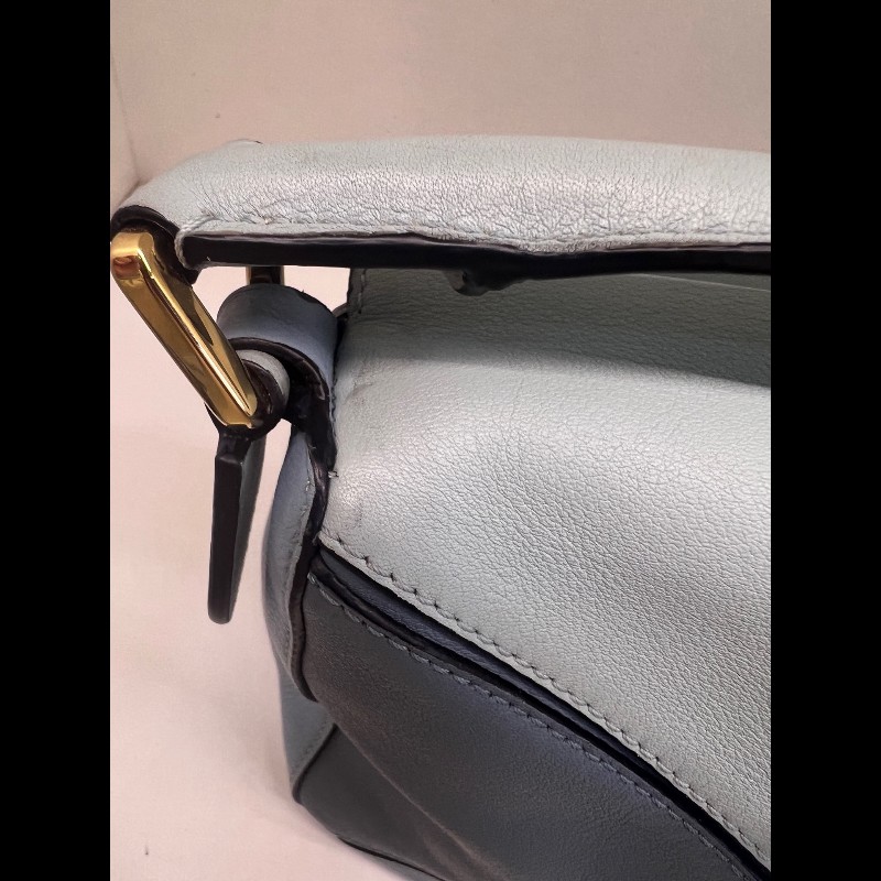 Loewe Puzzle 藍色拼色小號皮革手提肩背包幾何包-10