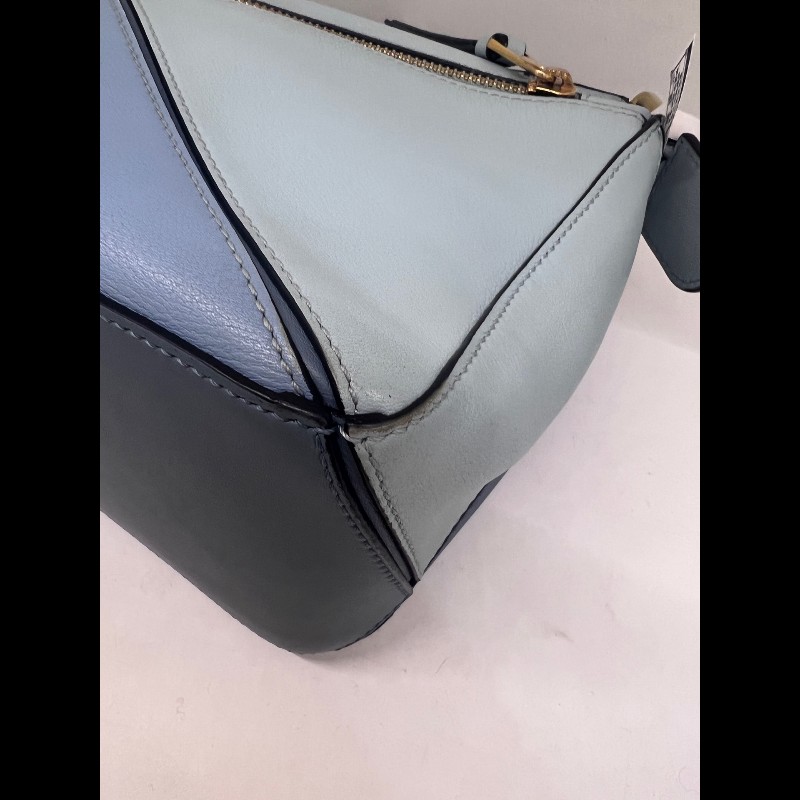 Loewe Puzzle 藍色拼色小號皮革手提肩背包幾何包-13