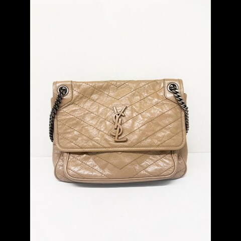 YSL Niki奶茶色油蠟皮鏈條包中號