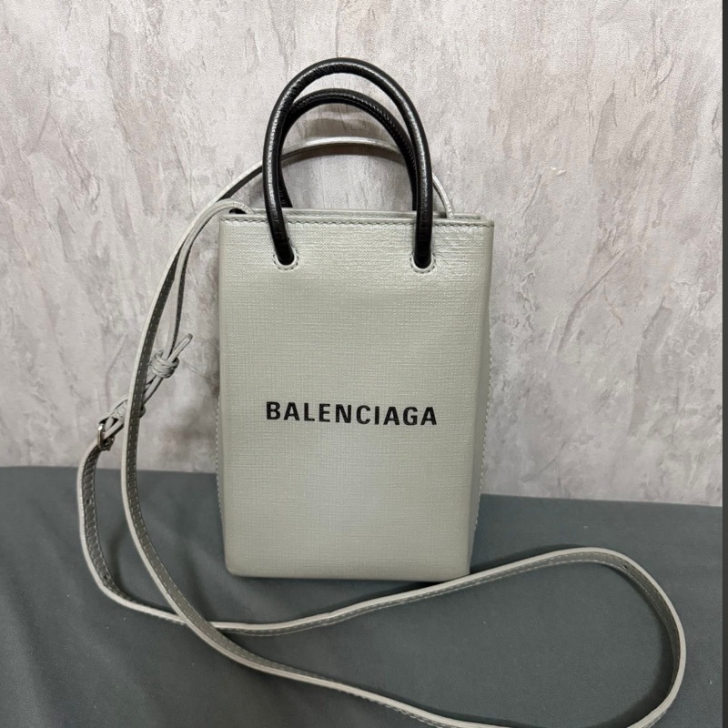 巴黎世家 LOGO兩用迷你紙袋包（灰）-0