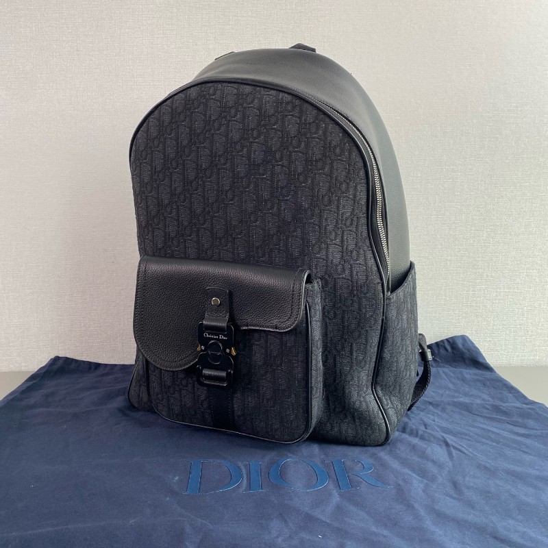 Dior saddle帆布拼皮oblique老花後背包-2