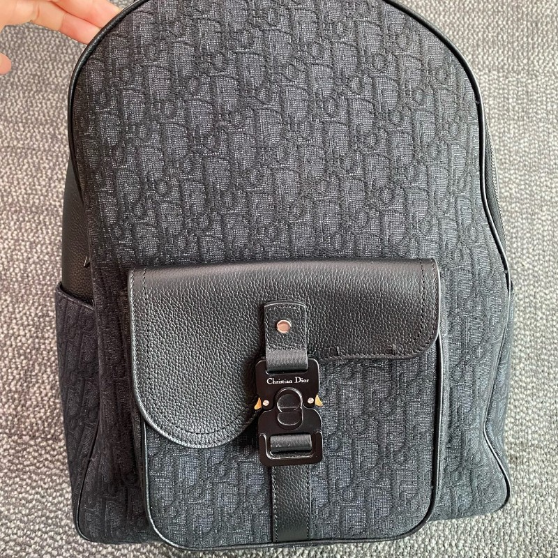 Dior saddle帆布拼皮oblique老花後背包-10