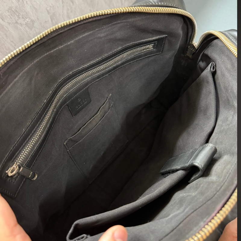 Gucci經典老花條紋織帶手提/斜背公事包-6