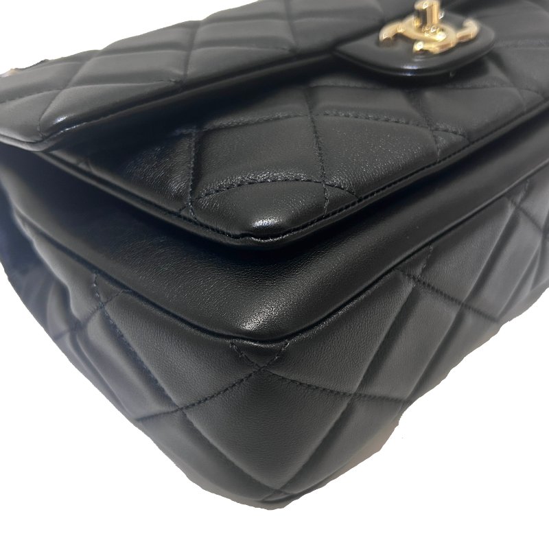 CHANEL黑金羊皮菱格紋粗鍊肩背包-6