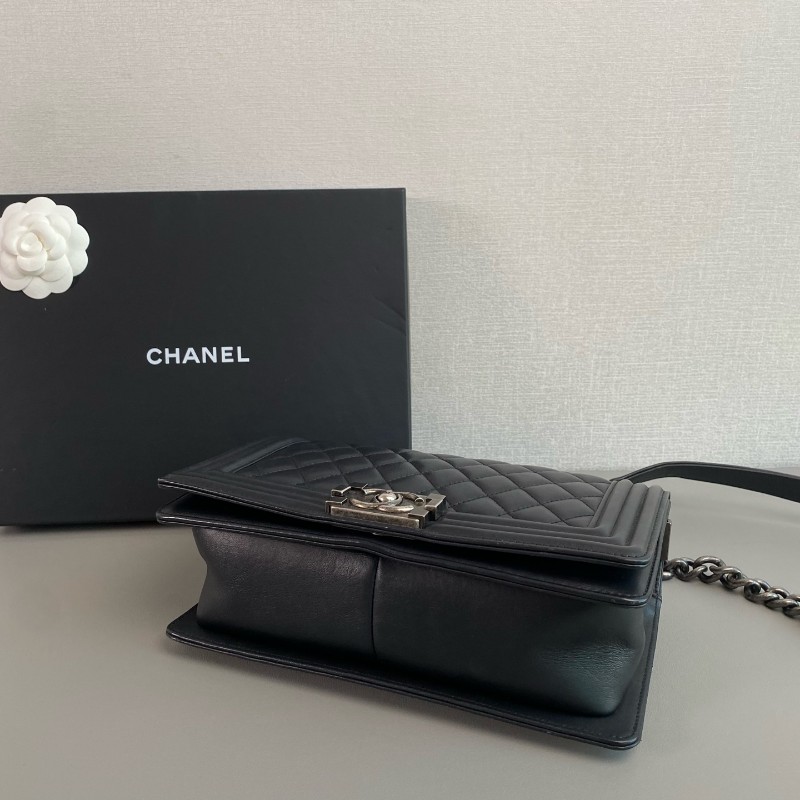 Chanel 黑銀牛皮Leboy中號鏈條包-4