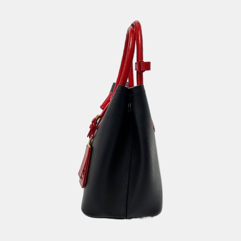 PRADA Double黑色牛皮十字紋單肩包 金色五金 可拆卸肩帶-2