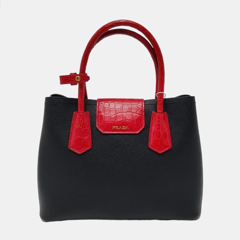 PRADA Double黑色牛皮十字紋單肩包 金色五金 可拆卸肩帶-4