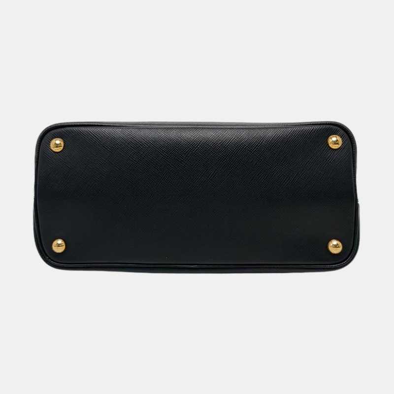 PRADA Double黑色牛皮十字紋單肩包 金色五金 可拆卸肩帶-5