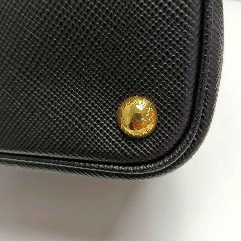 PRADA Double黑色牛皮十字紋單肩包 金色五金 可拆卸肩帶-11