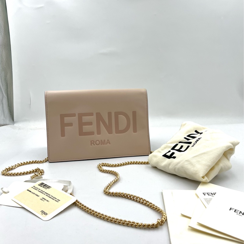 Fendi. 墨蘭迪粉色 可拆，鏈條肩背包長夾-6