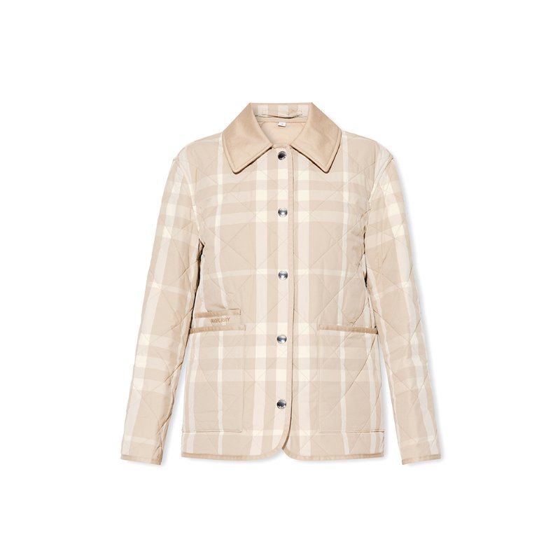 Burberry Check Diamond Quilted Nylon Barn Jacket for Women in Soft Fawn - 8066087-Soft_Fawn_Check ( Size: M / L )-0