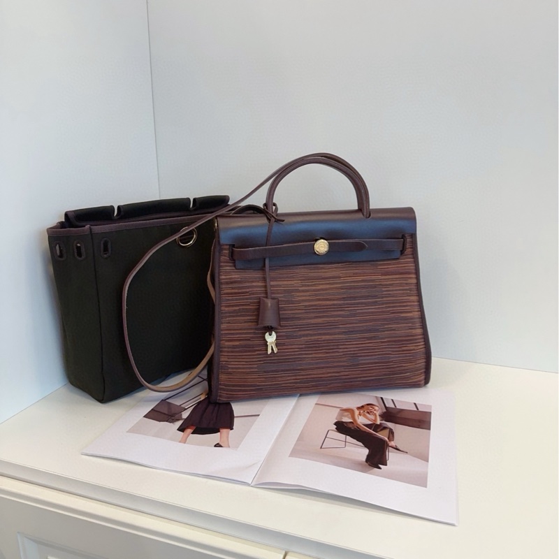 【98新🆕】Hermes 絕版✨Vintage大地色羊切皮Herbag 31 外縫金扣烏木配皮 手提袋單肩-0