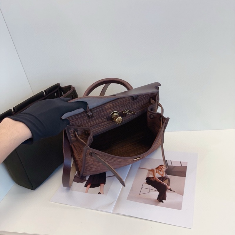 【98新🆕】Hermes 絕版✨Vintage大地色羊切皮Herbag 31 外縫金扣烏木配皮 手提袋單肩-5