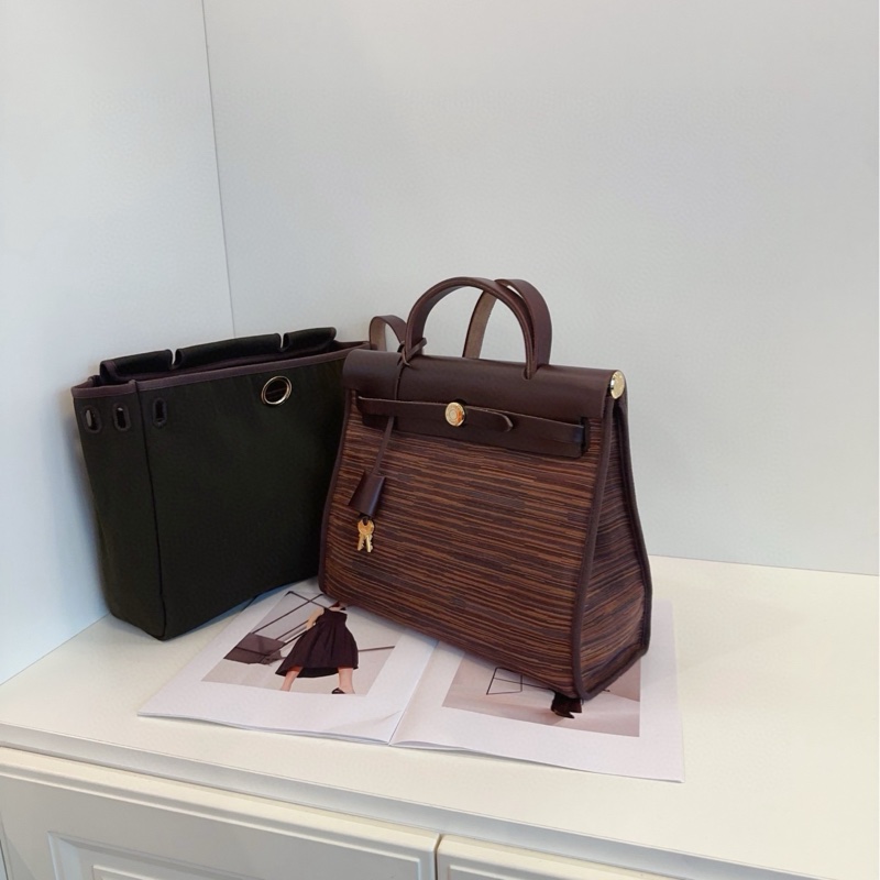 【98新🆕】Hermes 絕版✨Vintage大地色羊切皮Herbag 31 外縫金扣烏木配皮 手提袋單肩-6