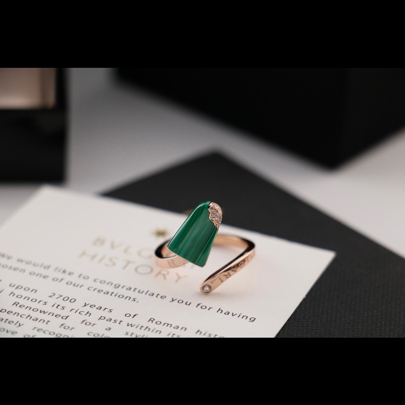 BVLGARI玫瑰金 孔雀石 冰淇淋 戒指 52碼-2