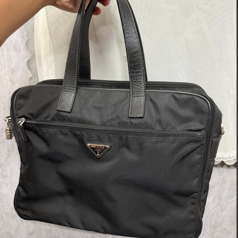 Prada男士黑色尼龍電腦包公事包-0