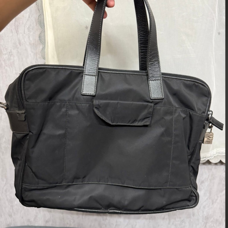 Prada男士黑色尼龍電腦包公事包-1