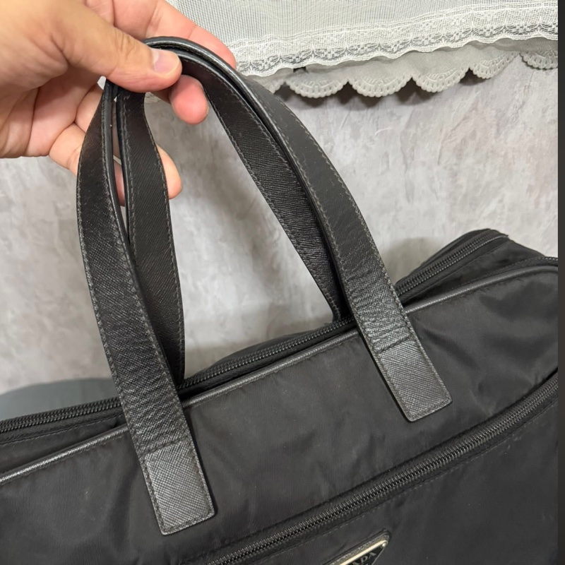 Prada男士黑色尼龍電腦包公事包-7