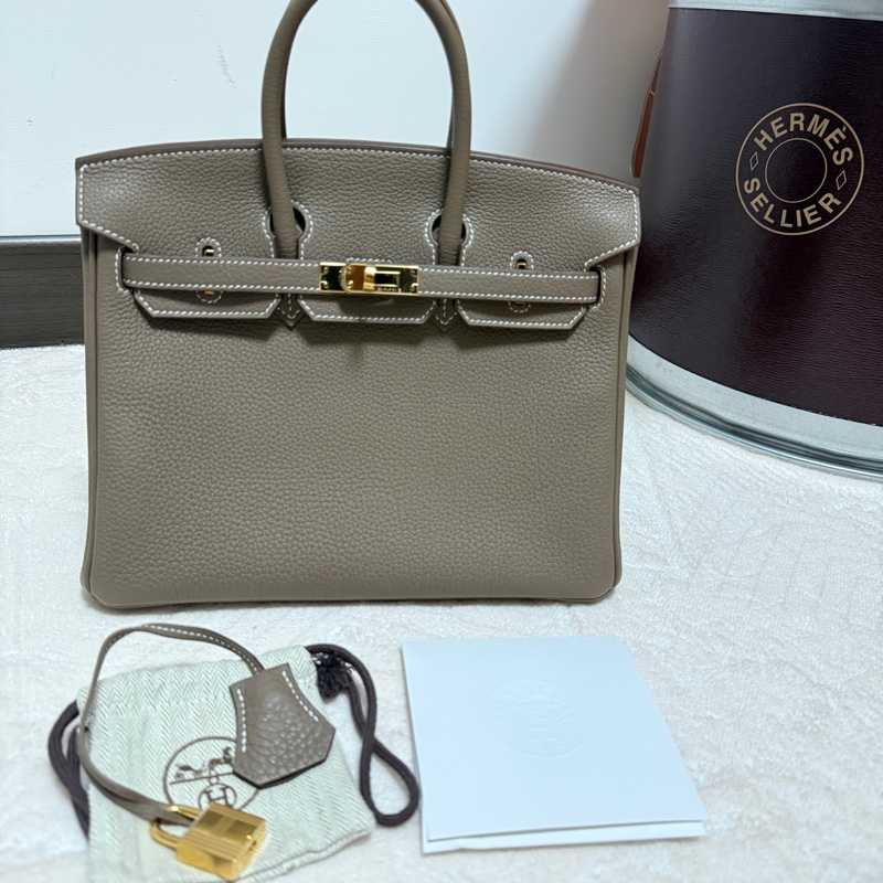 HERMES 愛馬仕 經典 大象灰18 Etoupe Togo牛皮配金扣 Birkin 25 cm 柏金包 B刻2024年購入-15