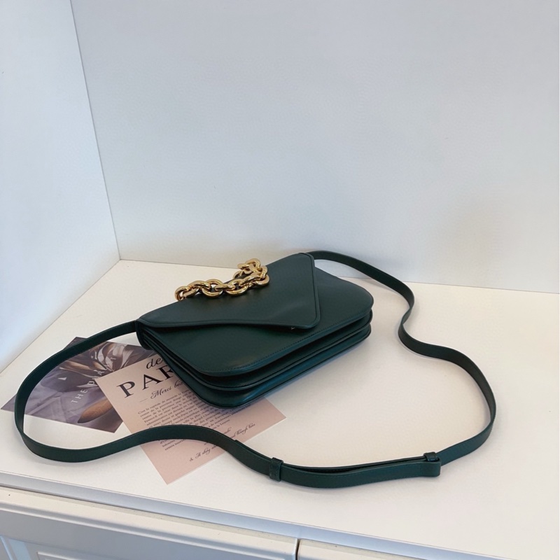 【98新】BV BOTTEGA VENETA 英國綠Mount 倒三角雙面粗金鍊信封郵差包 手提包單肩包斜挎包-4