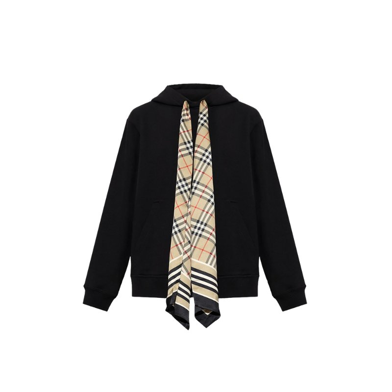 Burberry Scarf Detail Cotton Oversized Hoodie for Women in Black - 8066972-Black ( Size: S / M / L )-0