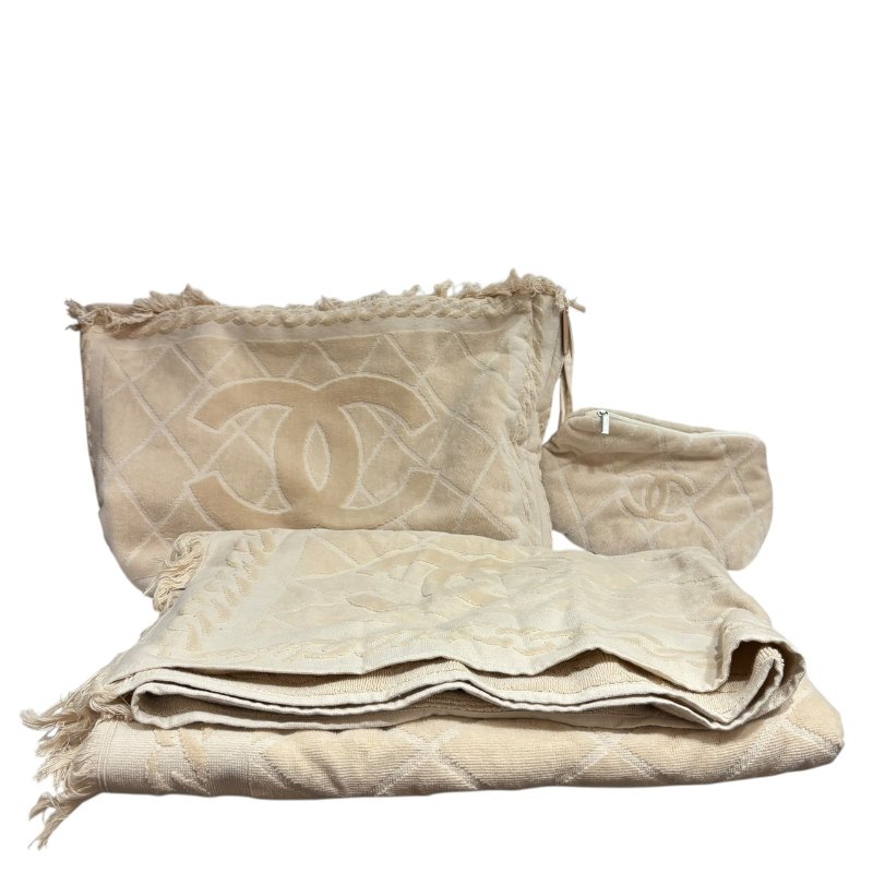 【美收精品】CHANEL 粉白毛巾包組 4-498-13