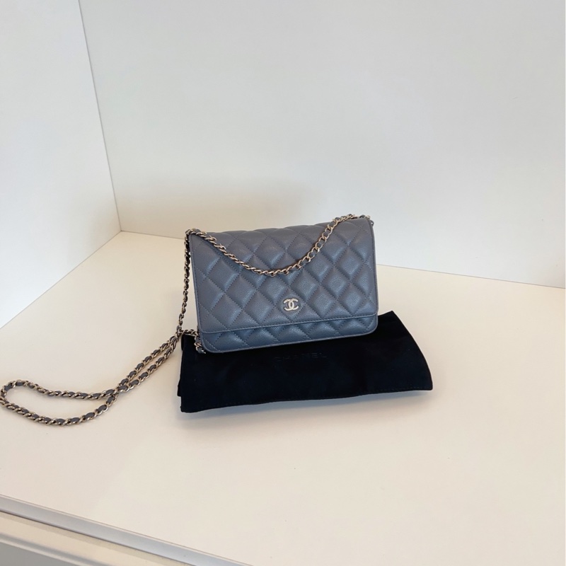 【99新閒置🆕】Chanel 灰金荔枝皮Woc發財包 斜挎包-0