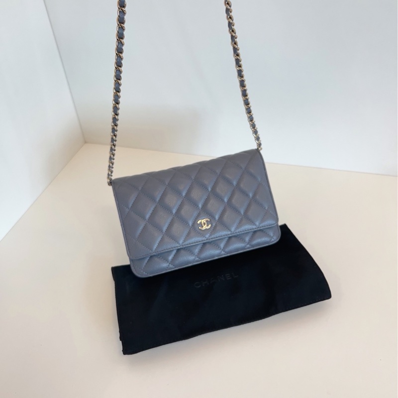 【99新閒置🆕】Chanel 灰金荔枝皮Woc發財包 斜挎包-3