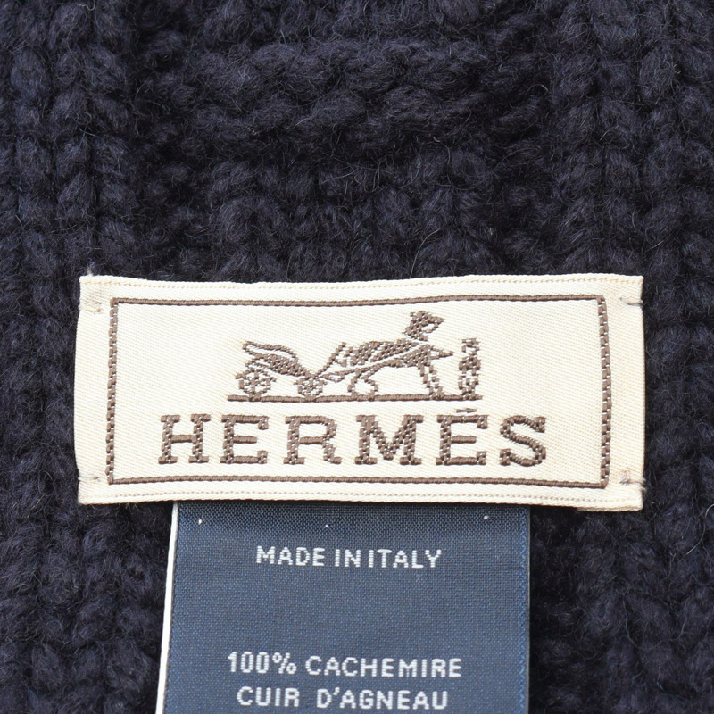 HERMES TRI-MAILLON Chaine d'Ancre 圍巾圍巾羊絨海軍藍二手男女通用-2