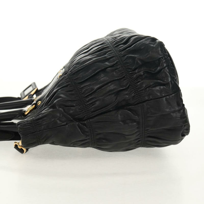 【日本直送】PRADA 皮革雙肩托特包 黑色金色 Auth am9760V-2