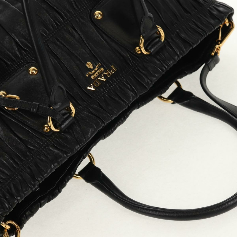 【日本直送】PRADA 皮革雙肩托特包 黑色金色 Auth am9760V-5