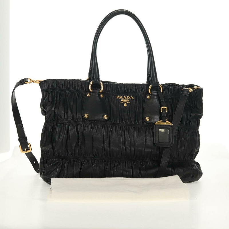 【日本直送】PRADA 皮革雙肩托特包 黑色金色 Auth am9760V-11