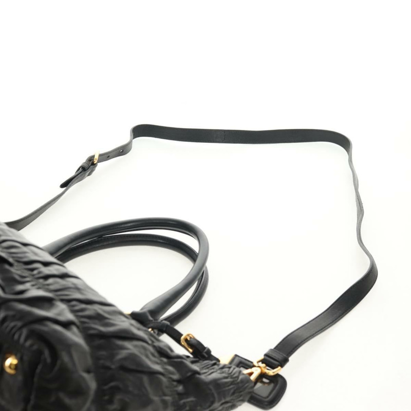 【日本直送】PRADA 皮革雙肩托特包 黑色金色 Auth am9760V-15