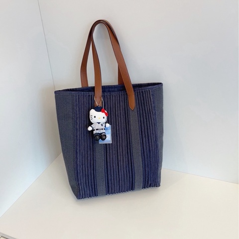 【98新🆕】Hermes vintage條紋牛仔拼皮Garden tote 竪款 單肩包