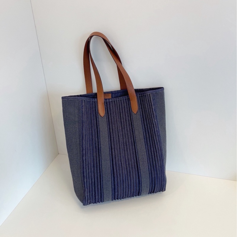 【98新🆕】Hermes vintage條紋牛仔拼皮Garden tote 竪款 單肩包-2