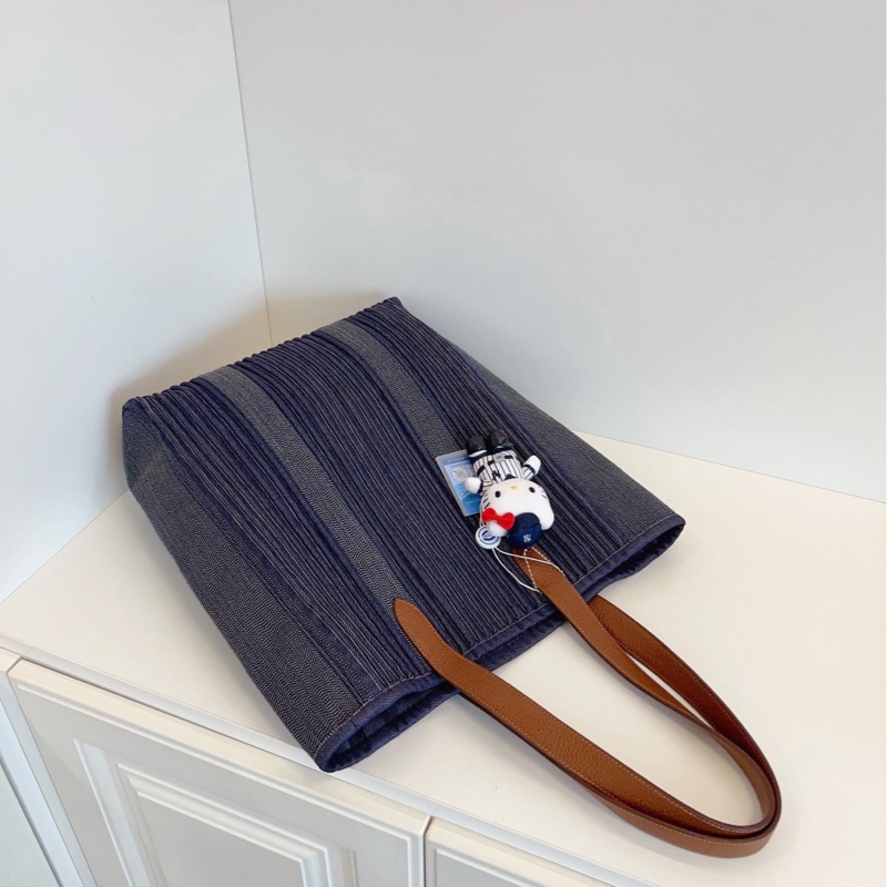 【98新🆕】Hermes vintage條紋牛仔拼皮Garden tote 竪款 單肩包-3