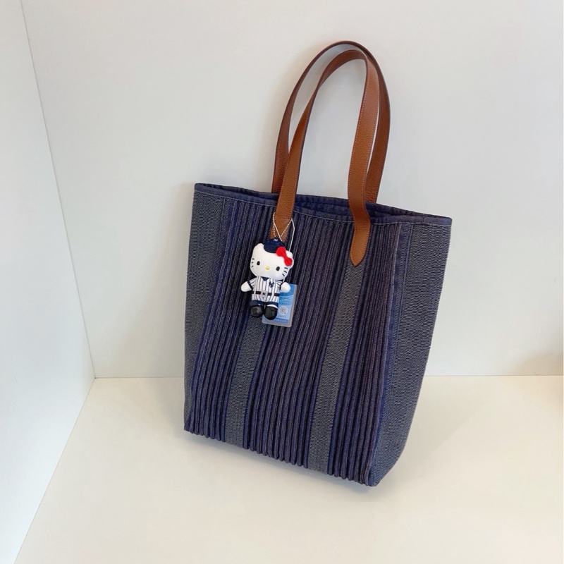 【98新🆕】Hermes vintage條紋牛仔拼皮Garden tote 竪款 單肩包-7