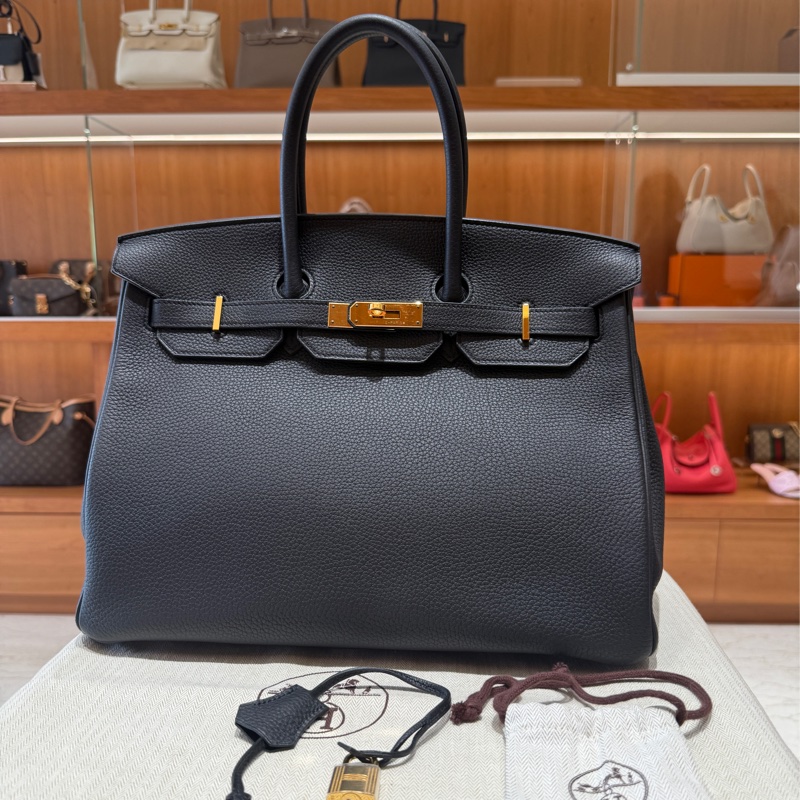 Hermes Birkin 35cm TOGO 愛馬仕鉑金包 R刻 黑色/金扣-5
