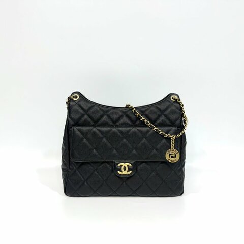 CHANEL黑金粒紋牛皮23P天貓大號HOBO/AS3693