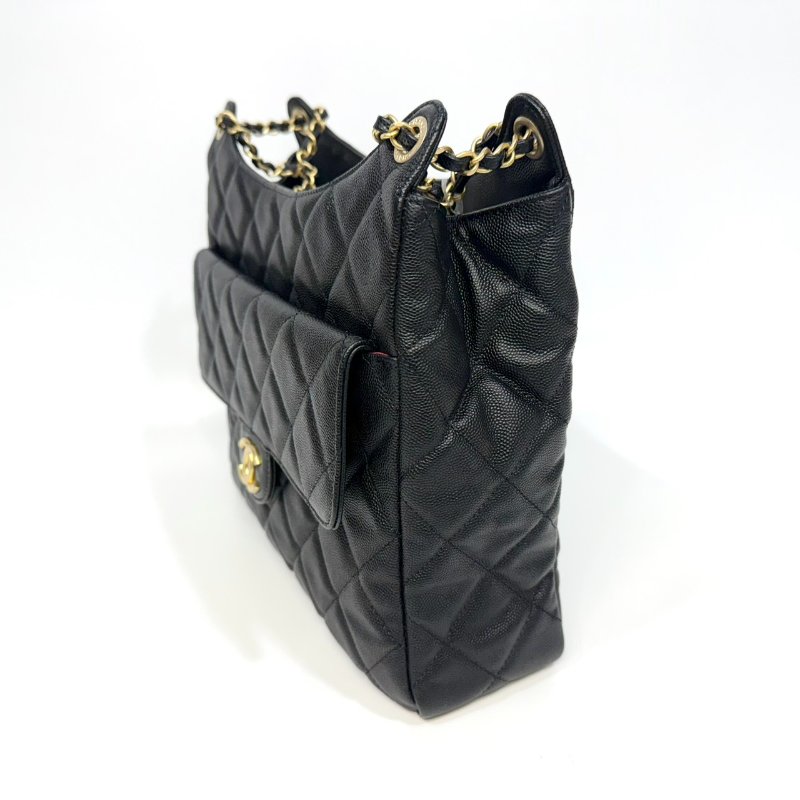 CHANEL黑金粒紋牛皮23P天貓大號HOBO/AS3693-4