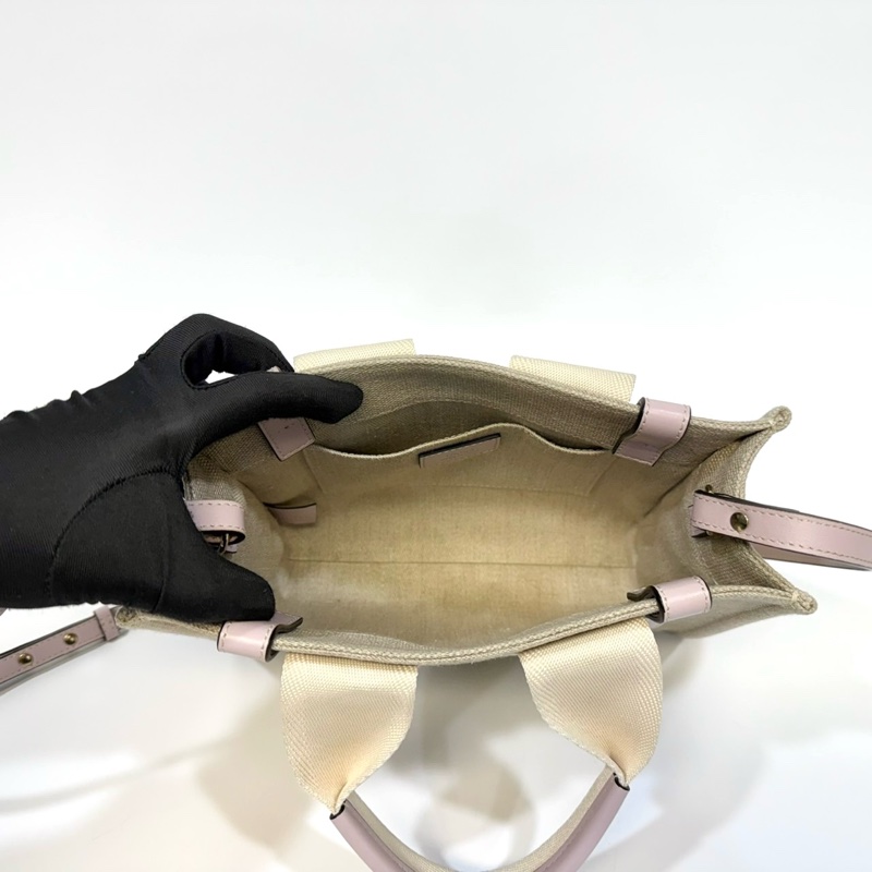 CHLOE粉色牛皮亞麻帆布小號WOODY手提側背CHC21WS397-8