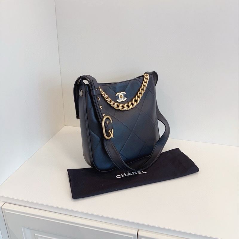 【閒置帶膜🆕】Chanel  21k黑金嬉皮Hobo郵差 芯片款小號 手提包單肩包-1