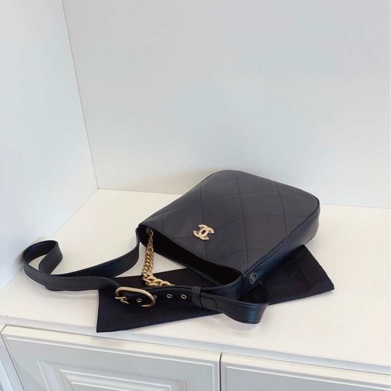 【閒置帶膜🆕】Chanel  21k黑金嬉皮Hobo郵差 芯片款小號 手提包單肩包-4